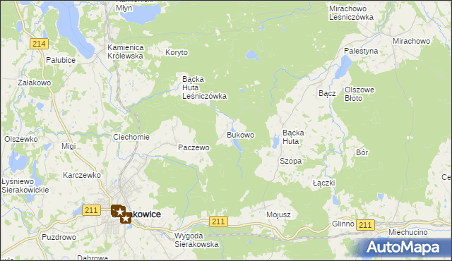 mapa Bukowo gmina Sierakowice, Bukowo gmina Sierakowice na mapie Targeo