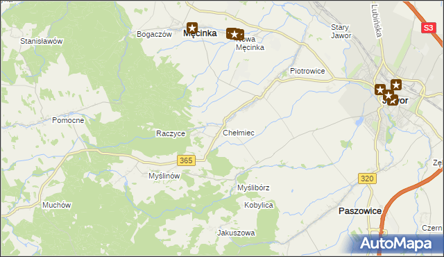 mapa Chełmiec gmina Męcinka, Chełmiec gmina Męcinka na mapie Targeo