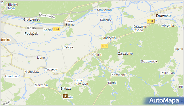 mapa Chełst gmina Drawsko, Chełst gmina Drawsko na mapie Targeo