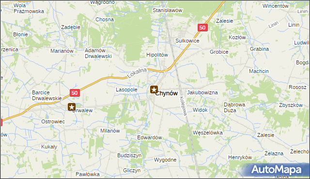 mapa Chynów powiat grójecki, Chynów powiat grójecki na mapie Targeo
