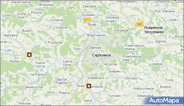 mapa Ciężkowice powiat tarnowski, Ciężkowice powiat tarnowski na mapie Targeo