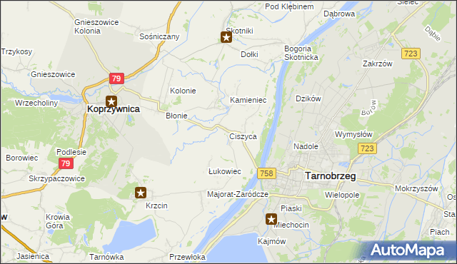 mapa Ciszyca gmina Koprzywnica, Ciszyca gmina Koprzywnica na mapie Targeo