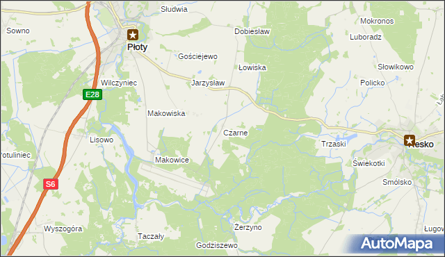 mapa Czarne gmina Płoty, Czarne gmina Płoty na mapie Targeo