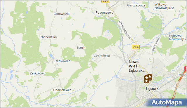 mapa Czarnówko gmina Nowa Wieś Lęborska, Czarnówko gmina Nowa Wieś Lęborska na mapie Targeo