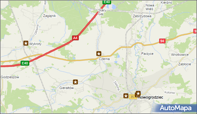 mapa Czerna gmina Nowogrodziec, Czerna gmina Nowogrodziec na mapie Targeo