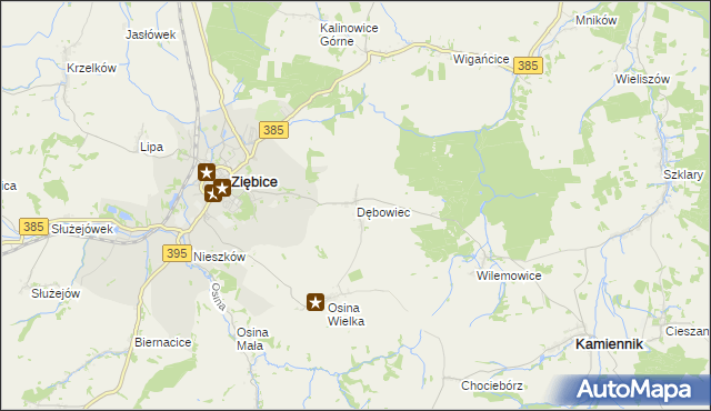 mapa Dębowiec gmina Ziębice, Dębowiec gmina Ziębice na mapie Targeo