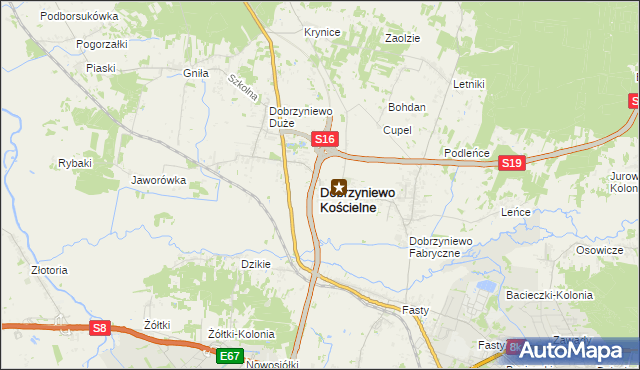 mapa Dobrzyniewo Kościelne, Dobrzyniewo Kościelne na mapie Targeo