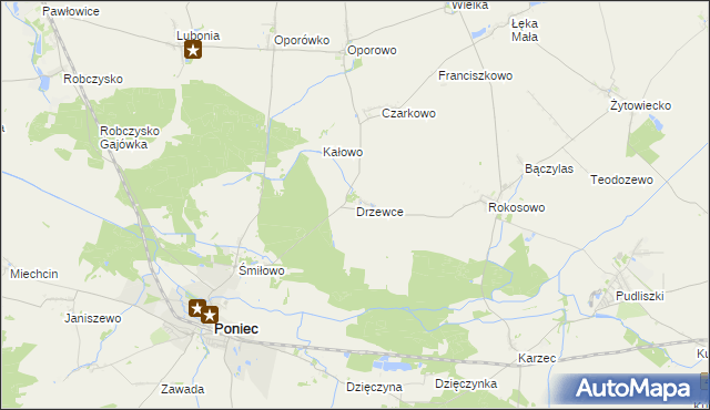 mapa Drzewce gmina Poniec, Drzewce gmina Poniec na mapie Targeo