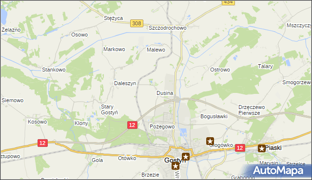 mapa Dusina gmina Gostyń, Dusina gmina Gostyń na mapie Targeo