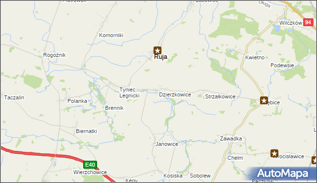 mapa Dzierżkowice gmina Ruja, Dzierżkowice gmina Ruja na mapie Targeo
