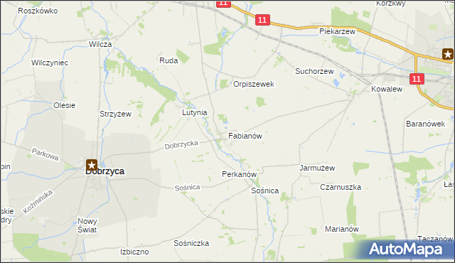 mapa Fabianów gmina Dobrzyca, Fabianów gmina Dobrzyca na mapie Targeo