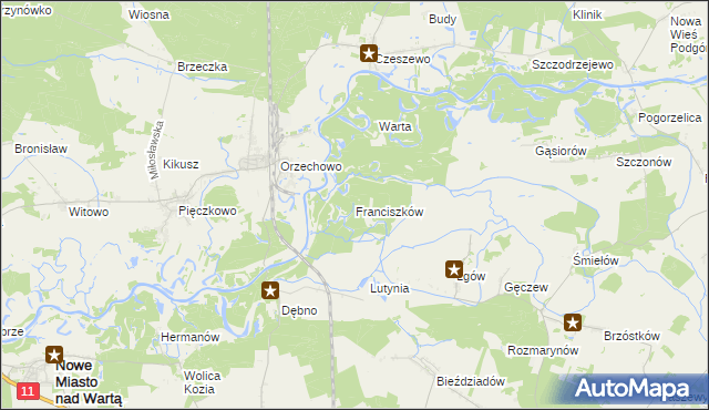 mapa Franciszków gmina Nowe Miasto nad Wartą, Franciszków gmina Nowe Miasto nad Wartą na mapie Targeo