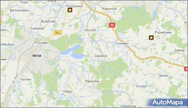 mapa Gajówka gmina Mirsk, Gajówka gmina Mirsk na mapie Targeo