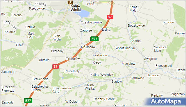 mapa Giebułtów gmina Książ Wielki, Giebułtów gmina Książ Wielki na mapie Targeo