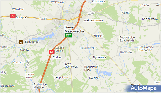 mapa Głuchówek gmina Rawa Mazowiecka, Głuchówek gmina Rawa Mazowiecka na mapie Targeo