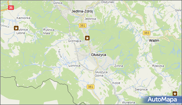 mapa Głuszyca powiat wałbrzyski, Głuszyca powiat wałbrzyski na mapie Targeo