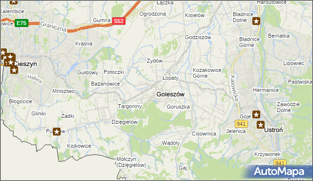 mapa Goleszów powiat cieszyński, Goleszów powiat cieszyński na mapie Targeo