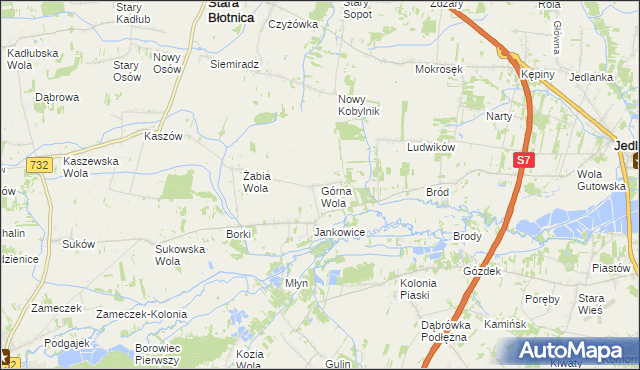 mapa Górna Wola gmina Jedlińsk, Górna Wola gmina Jedlińsk na mapie Targeo