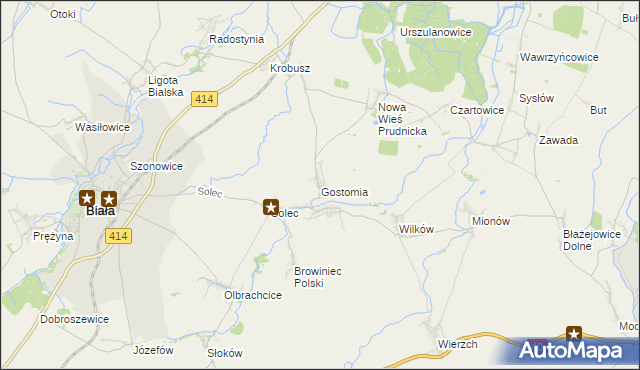 mapa Gostomia gmina Biała, Gostomia gmina Biała na mapie Targeo