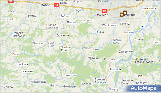 mapa Grabno gmina Wojnicz, Grabno gmina Wojnicz na mapie Targeo