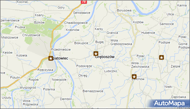 mapa Gręboszów powiat dąbrowski, Gręboszów powiat dąbrowski na mapie Targeo