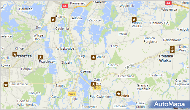 mapa Grojec gmina Oświęcim, Grojec gmina Oświęcim na mapie Targeo