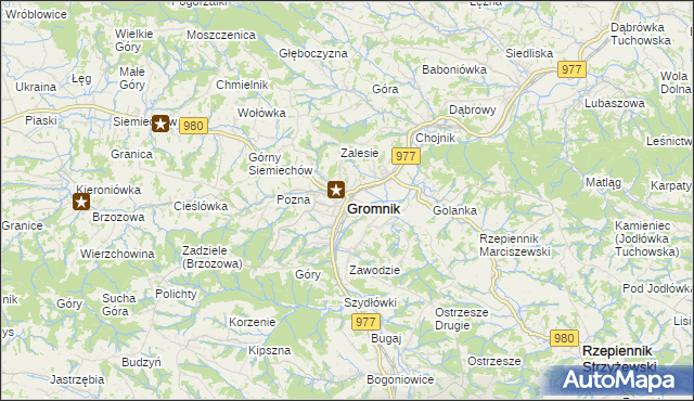 mapa Gromnik powiat tarnowski, Gromnik powiat tarnowski na mapie Targeo