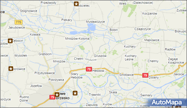 mapa Gruszów gmina Nowe Brzesko, Gruszów gmina Nowe Brzesko na mapie Targeo