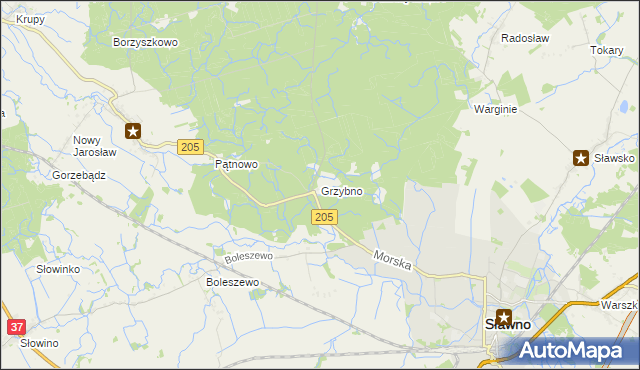 mapa Grzybno gmina Sławno, Grzybno gmina Sławno na mapie Targeo
