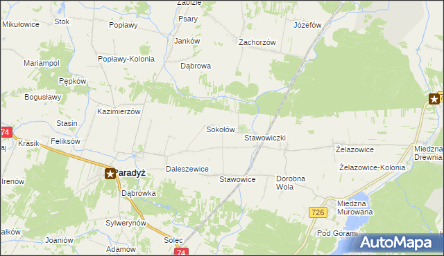 mapa Grzymałów gmina Paradyż, Grzymałów gmina Paradyż na mapie Targeo