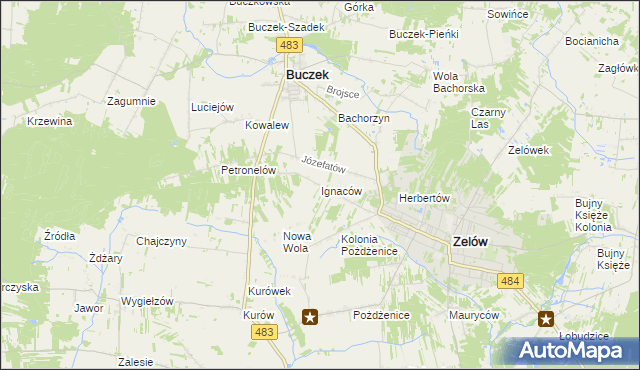 mapa Ignaców gmina Zelów, Ignaców gmina Zelów na mapie Targeo