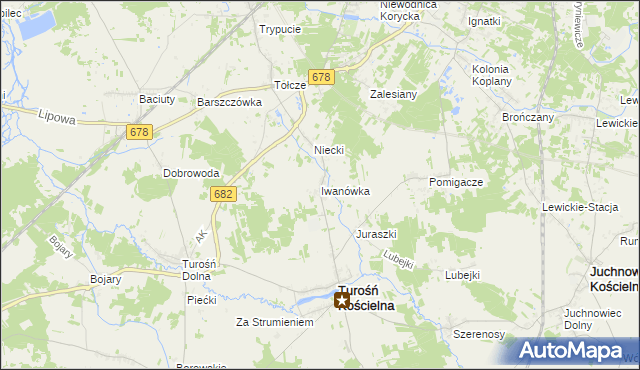 mapa Iwanówka gmina Turośń Kościelna, Iwanówka gmina Turośń Kościelna na mapie Targeo