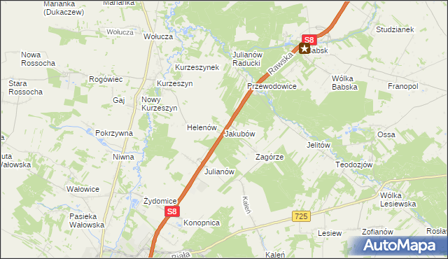 mapa Jakubów gmina Rawa Mazowiecka, Jakubów gmina Rawa Mazowiecka na mapie Targeo