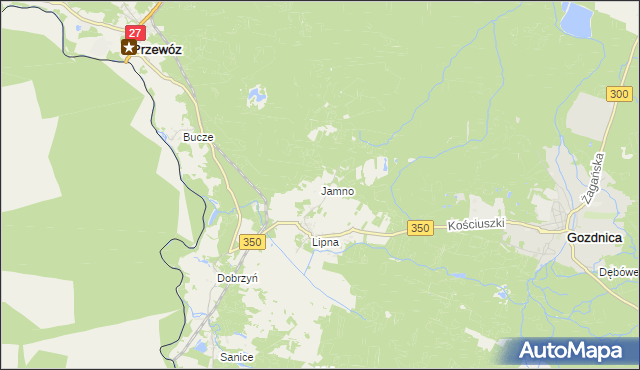 mapa Jamno gmina Przewóz, Jamno gmina Przewóz na mapie Targeo