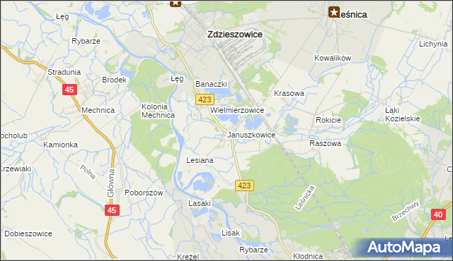 mapa Januszkowice gmina Zdzieszowice, Januszkowice gmina Zdzieszowice na mapie Targeo