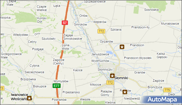 mapa Januszowice gmina Słomniki, Januszowice gmina Słomniki na mapie Targeo
