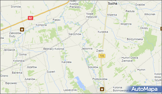 mapa Jasionna gmina Bolimów, Jasionna gmina Bolimów na mapie Targeo