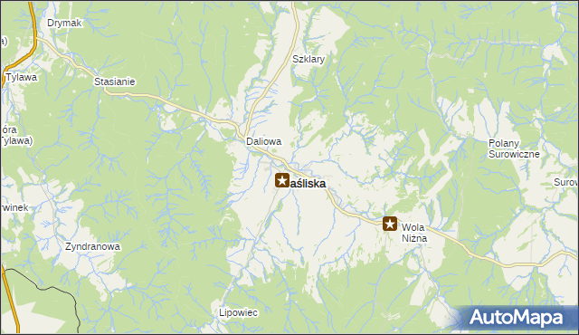 mapa Jaśliska, Jaśliska na mapie Targeo