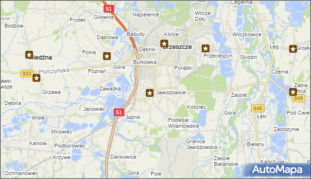 mapa Jawiszowice, Jawiszowice na mapie Targeo