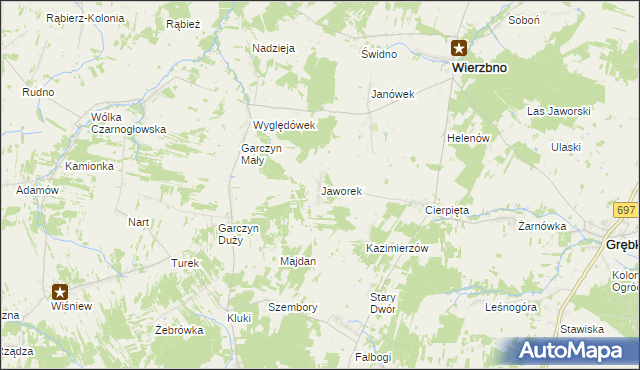 mapa Jaworek gmina Wierzbno, Jaworek gmina Wierzbno na mapie Targeo