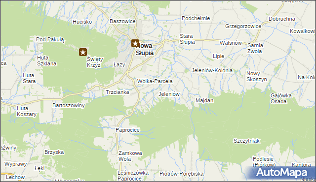 mapa Jeleniów gmina Nowa Słupia, Jeleniów gmina Nowa Słupia na mapie Targeo