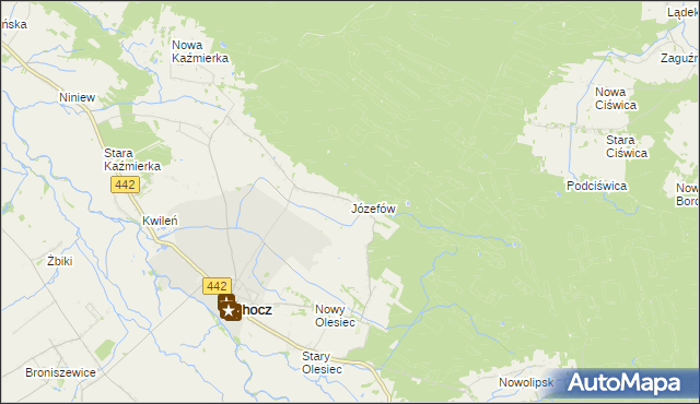 mapa Józefów gmina Chocz, Józefów gmina Chocz na mapie Targeo