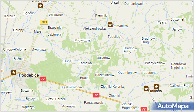 mapa Julianów gmina Dalików, Julianów gmina Dalików na mapie Targeo