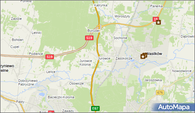 mapa Jurowce gmina Wasilków, Jurowce gmina Wasilków na mapie Targeo