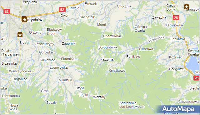 mapa Kaczyna gmina Wadowice, Kaczyna gmina Wadowice na mapie Targeo