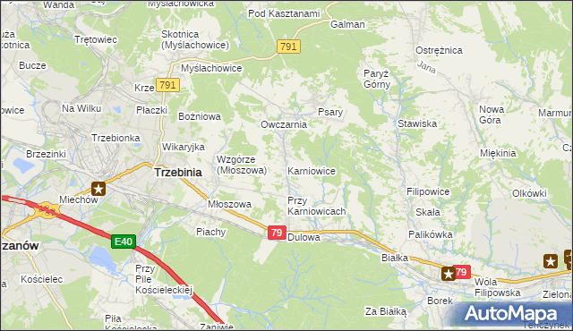 mapa Karniowice gmina Trzebinia, Karniowice gmina Trzebinia na mapie Targeo