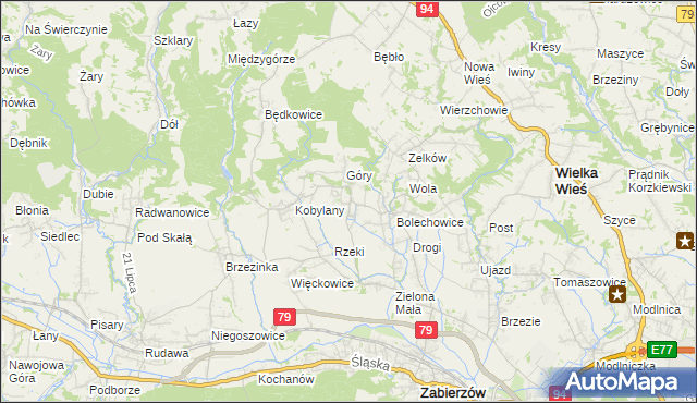 mapa Karniowice gmina Zabierzów, Karniowice gmina Zabierzów na mapie Targeo