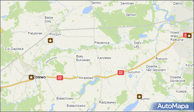 mapa Karolewo gmina Zblewo, Karolewo gmina Zblewo na mapie Targeo