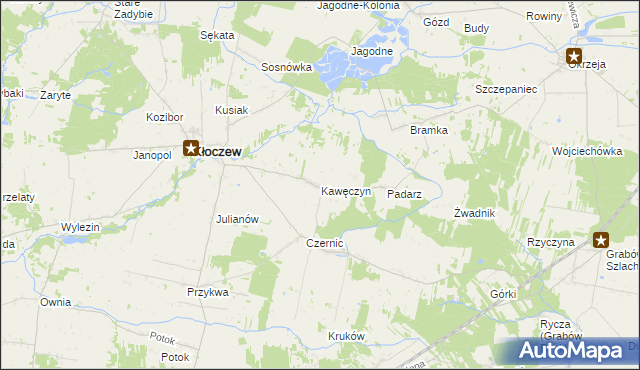 mapa Kawęczyn gmina Kłoczew, Kawęczyn gmina Kłoczew na mapie Targeo