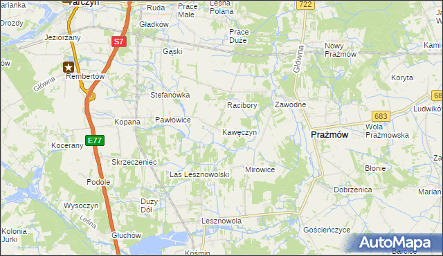 mapa Kawęczyn gmina Tarczyn, Kawęczyn gmina Tarczyn na mapie Targeo